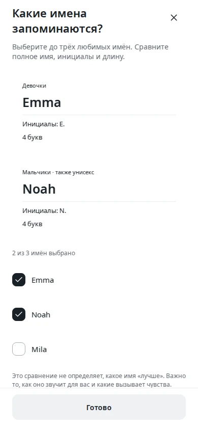 Сравните любимые имена