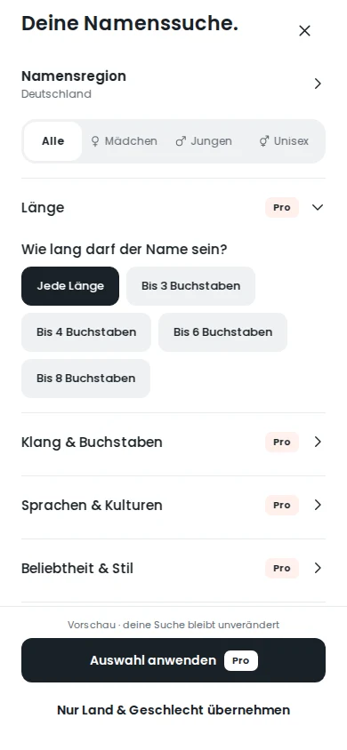 Namensfilter in HeyName