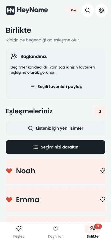 Eşleşmeleriniz