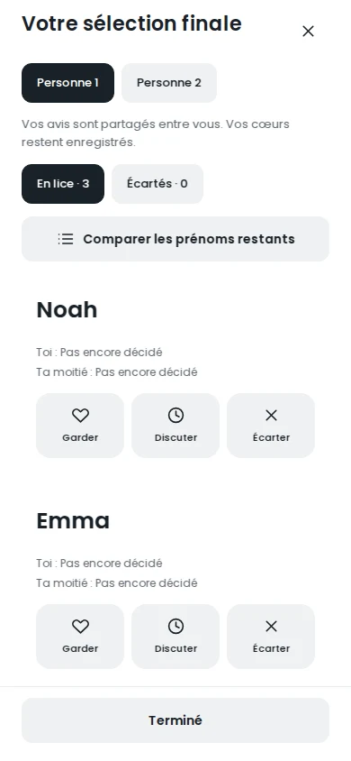 Votre sélection finale
